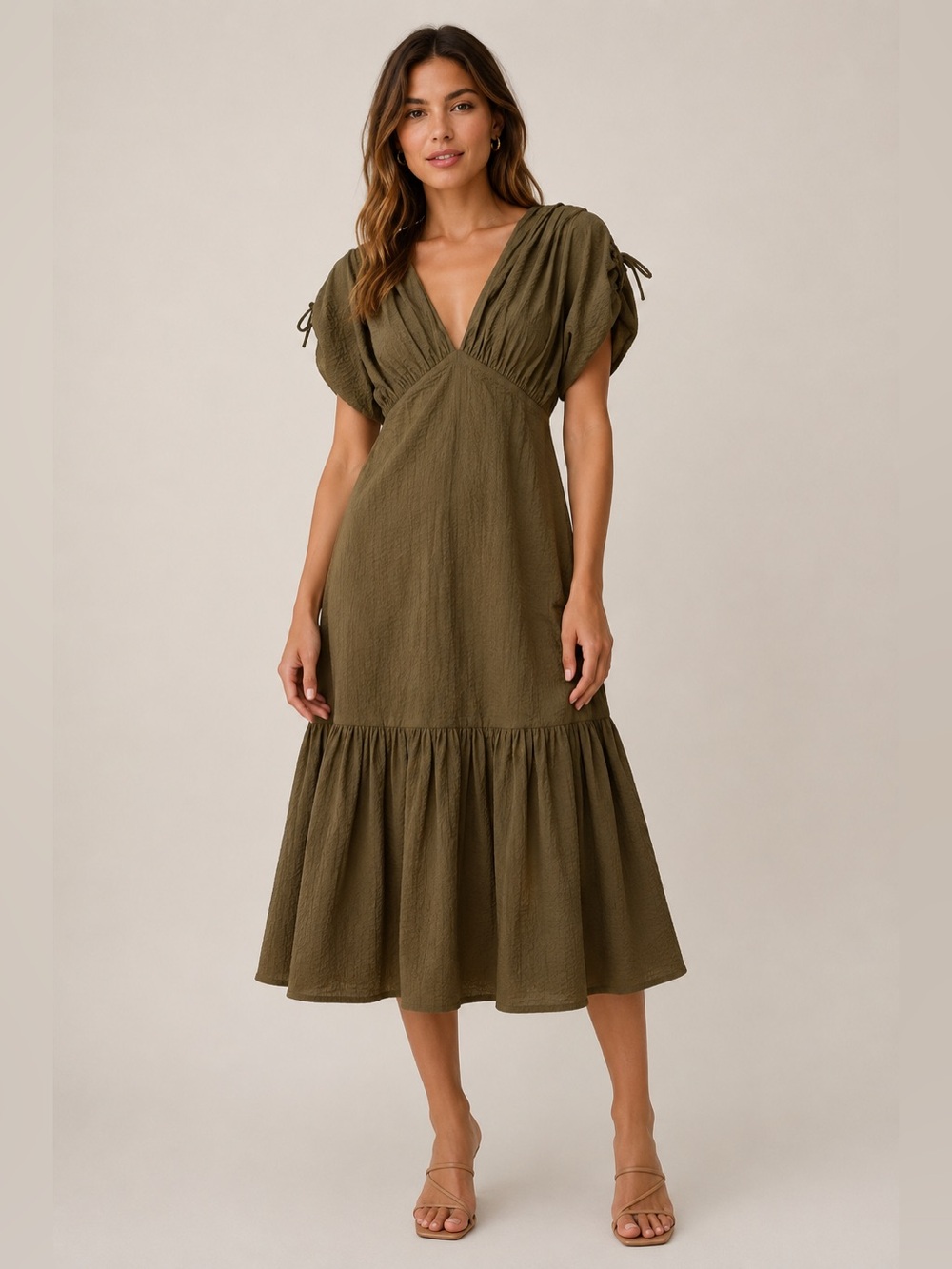 Marysia Resort Monterey Brown Textured Seersucker Midi Dress NWOT
